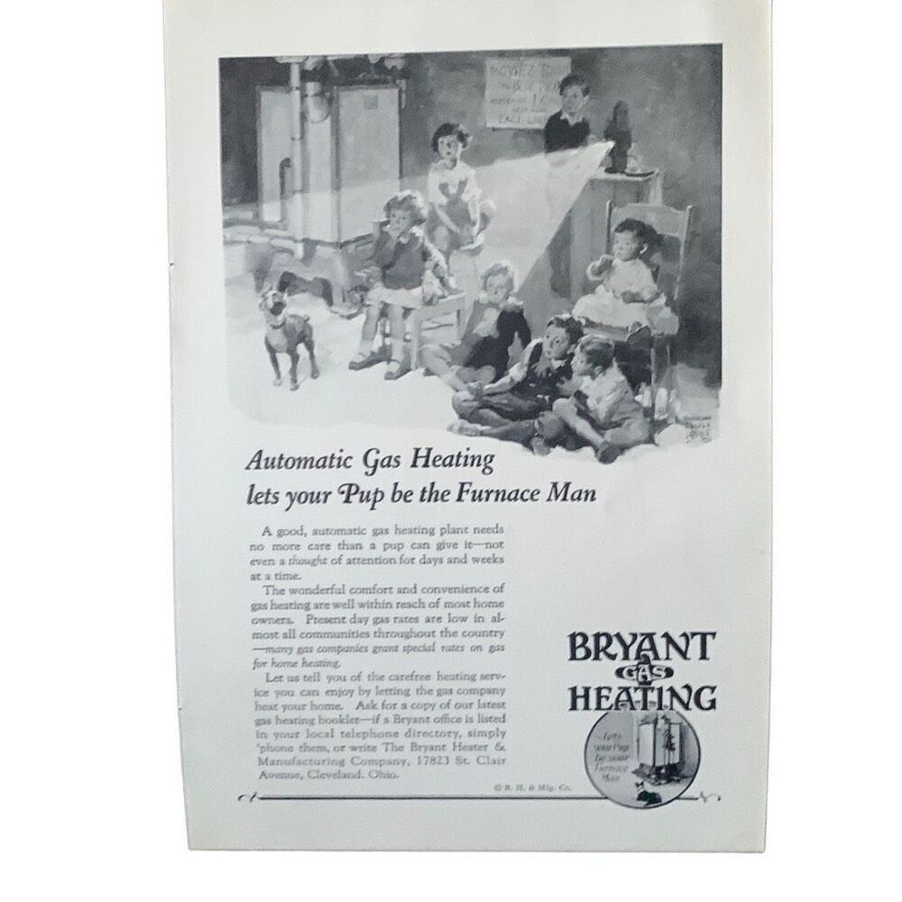 Vintage 1927 Bryant Heating Automatic Gas Heating Ad Advertisement
